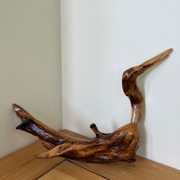 Burled Wood Sculptural Bird Folk Art Waterfowl Hand Carved Wooden Decoration - Picture 3 of 7